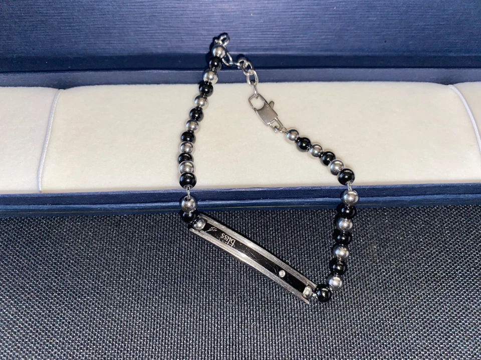 Bracciale BLISS in acciaio e ceramica, pallini nero argento e incastonatura - Immagine 4 di 4