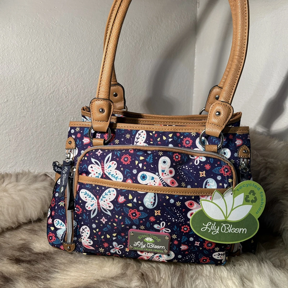 NWT Lily Bloom Maggie Satchel Eclectic Butterfly Print