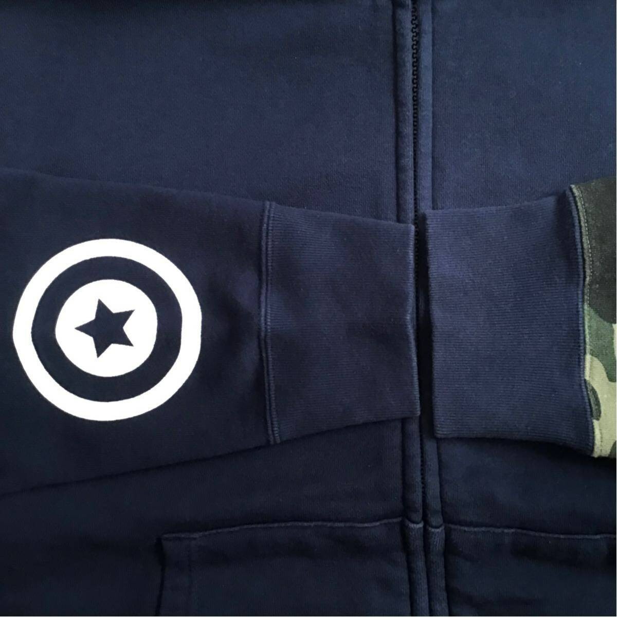 BAPE Giant shark full zip hoodie navy × 1st camo green A Bathing 