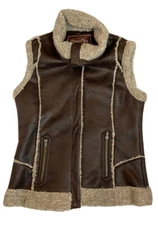 Cripple Creek Ranchwear Faux Leather Vest Women Size M Faux Fur Full Zip Country