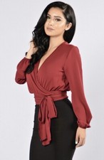 FASHION NOVA Sexy Business Chick Blouse Red Shirt Large Top “New With Tag”