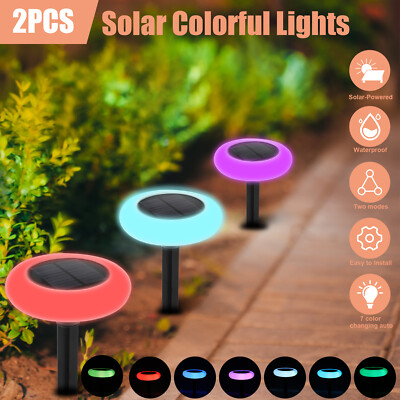 #ad 2Pcs Outdoor Solar Pathway Light 7 Color Landscape Lamp Christmas Garden Decor $13.98