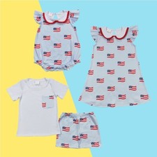 July 4th Toddler Sibling Girls Boys Flag Print Clothing