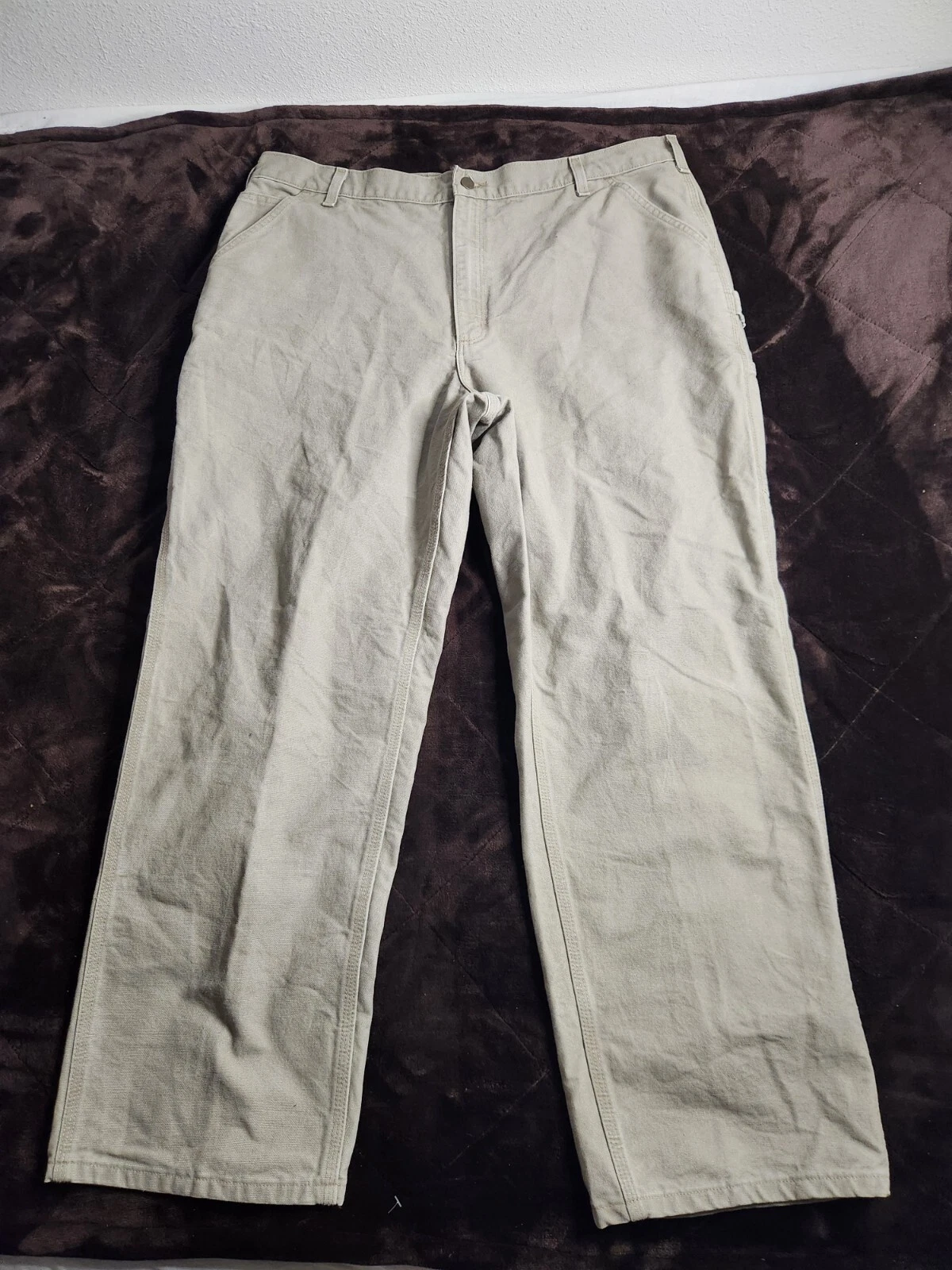 Carhartt Canvas Carpenter Pants Mens Size 41x31 Loose Fit Gray Workwear B11 DES