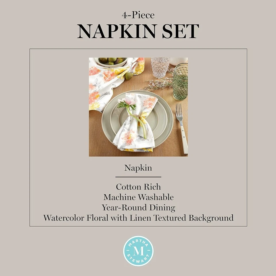 Juego de 4 servilletas florales ámbar Martha Stewart paquete amarillo y coral 19 pulgadas x 19 pulgadas NUEVO Foto 2 de 4