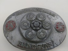 Smith  Wesson Pewter Belt Buckle Handgun Gun Bergamot 1989 Rough and Broke