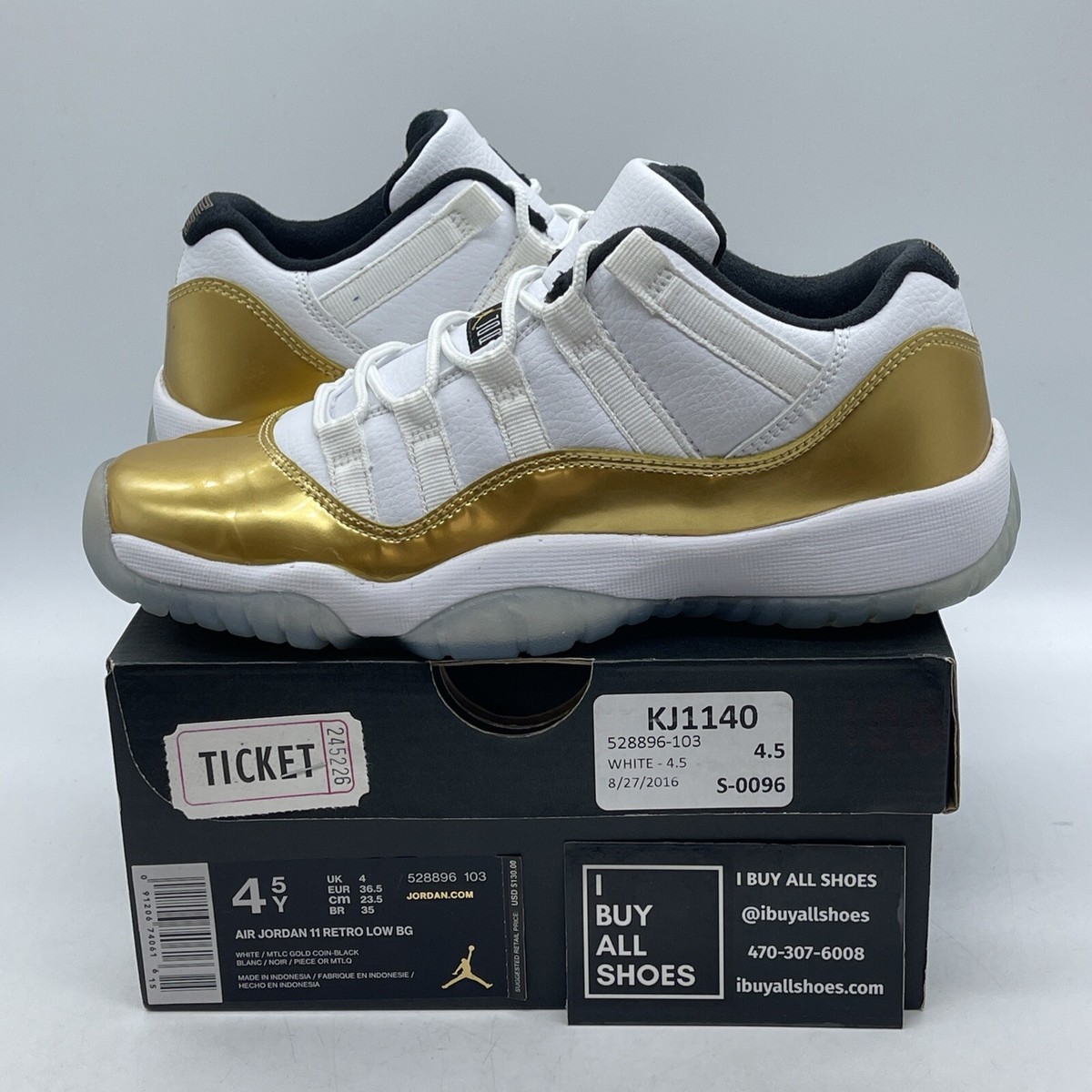 Size 4.5 - Air Jordan 11 Retro Low Closing Ceremony Gold White