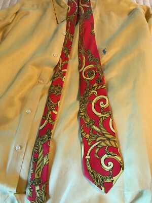 Hermes Gold and Red 100% silk neck in excellent condition from my collection