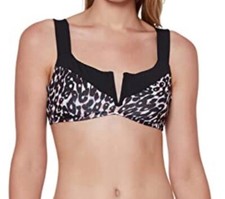 New Sanctuary Swim Stay Cool Leopard Print V-Wire Bralette Bikini Top Size Large