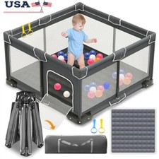 Baby Toddler Foldable Playpen with Mat 50x50 w/ 2 Handlers and Visible Mesh