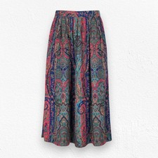 1970s Vintage Paisley Tapestry Red Blue Pleated Midi Skirt Made in USA Size 8