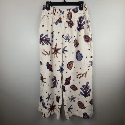 C&C California Linen Blend Sea Shell Starfish Wide Leg Crop Pants Womens XL NEW - Image 1 of 4