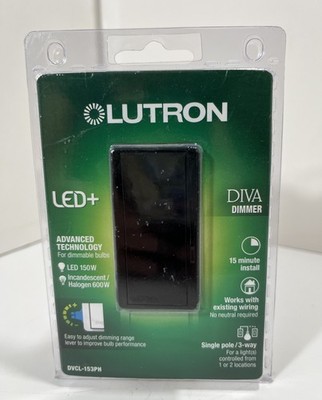 (1) Lutron Diva Dimmer LED+ DVCL-153PH Single pole 3-Way Black - NEW