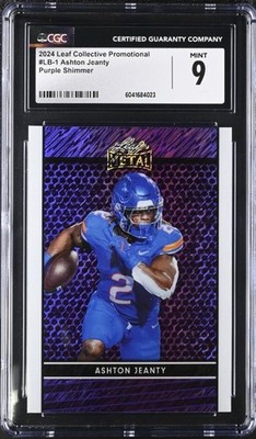 🏈 2024 Leaf Metal Promo Ashton Jeanty LB-1 Purple Shimmer /199  CGC 9