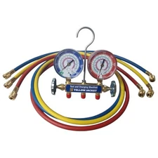 Yellow Jacket 42036 A2L Brass Manifold with 60" Hoses RYB for R32/454B/410A