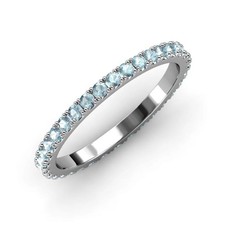 925 Sterling Silver Aquamarine Full Eternity Band Ring 2mm Round Stackable