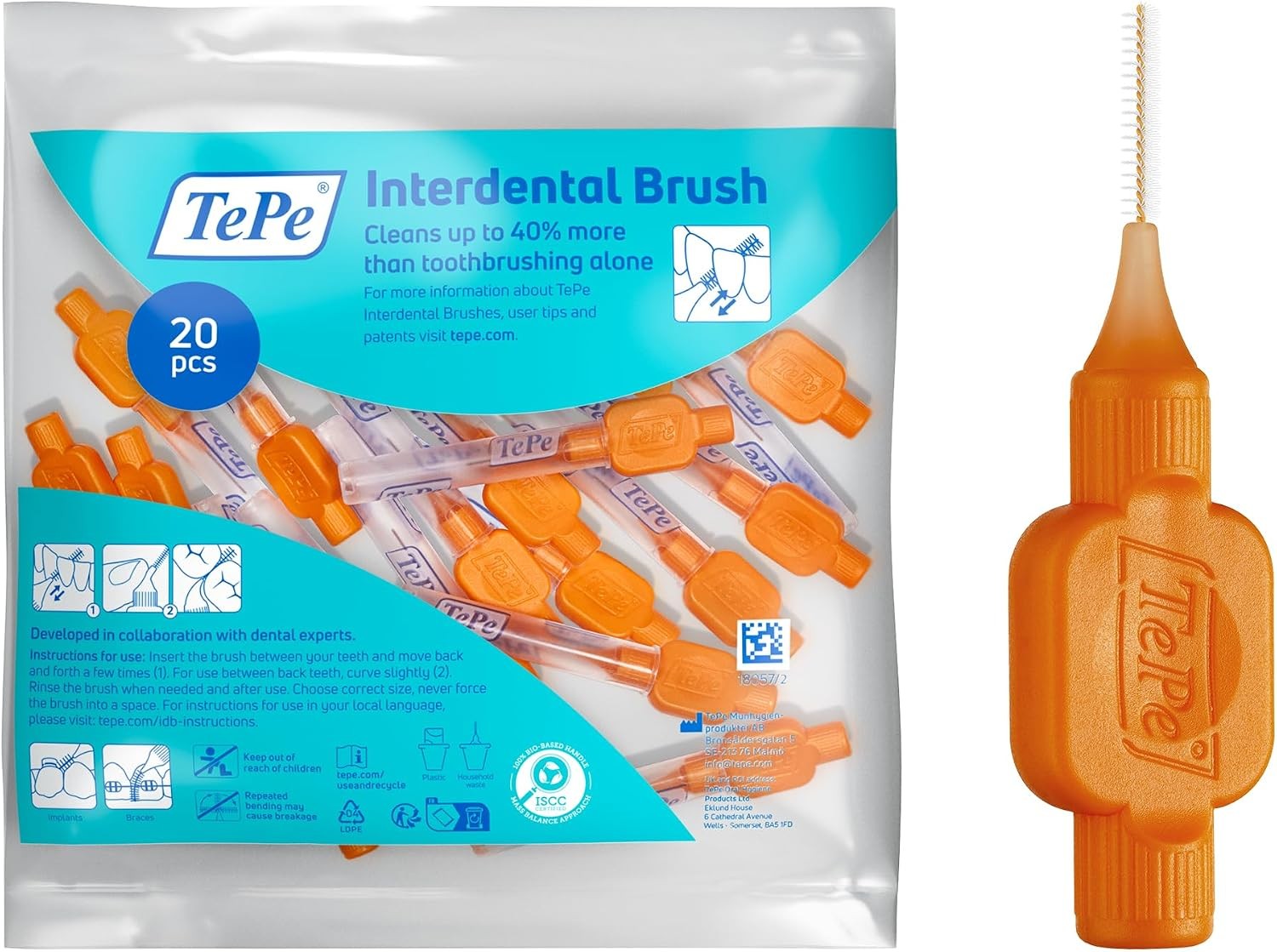 TePe Interdental Brush, Original, 20 count (Pack of 1), Size 1 - Orange - Image 3