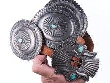 1920's-30's Huge Navajo Silver and turquoise concho belt