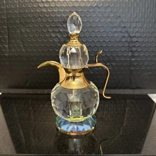 Perfume Bottle  "Sultan" Faceted Crystal With Gold Plated Accents Vintage