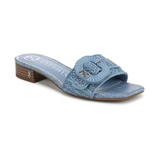Sam and Libby Kandie2 Buckle Block Heel Slide Sandals Light Denim Blue
