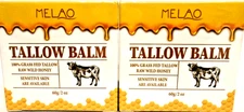 2 Jars Melao Tallow Balm 100% Grass Fed Tallow Raw Wild Honey 2 oz/60g Exp 7/27