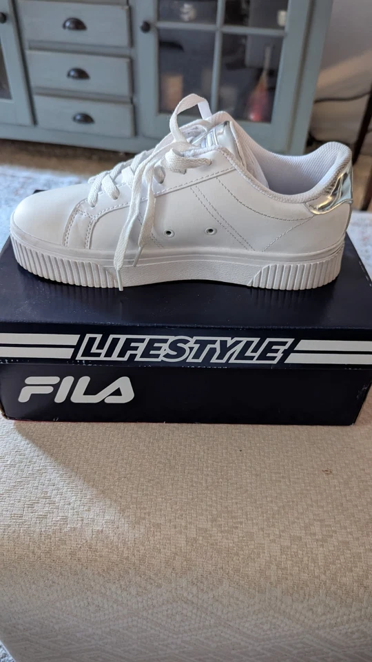 Zapatillas para mujer Fila Panache 5CM00771-101 blancas plateadas zapatos en relieve talla 8,5 Foto 3 de 4