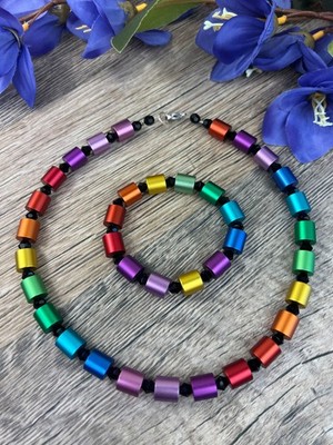 Handmade Damen Halskette RAINBOW Armband eloxierten Aluminium Walzen Herrenkette