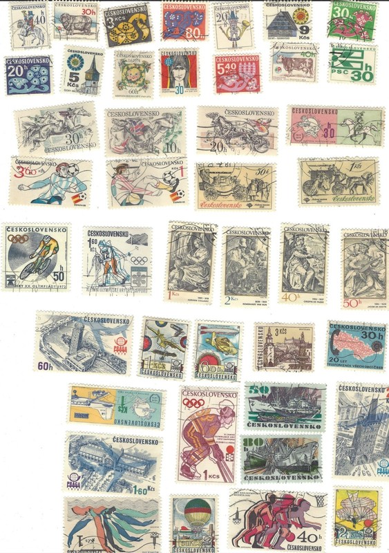 Czechoslovakia, Collection of 55 diff. colorful stamps (POSTAGE, COLLECTIBLE)