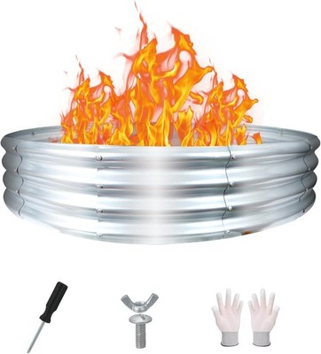 60 Inch Fire Pit Ring 5FT Galvanized Steel Burn Barrel,12'' Raised Heavy Duty