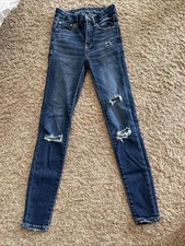 American Eagle Hi Rise Jegging Jeans Womens 00 Blue Stretch Denim Distressed