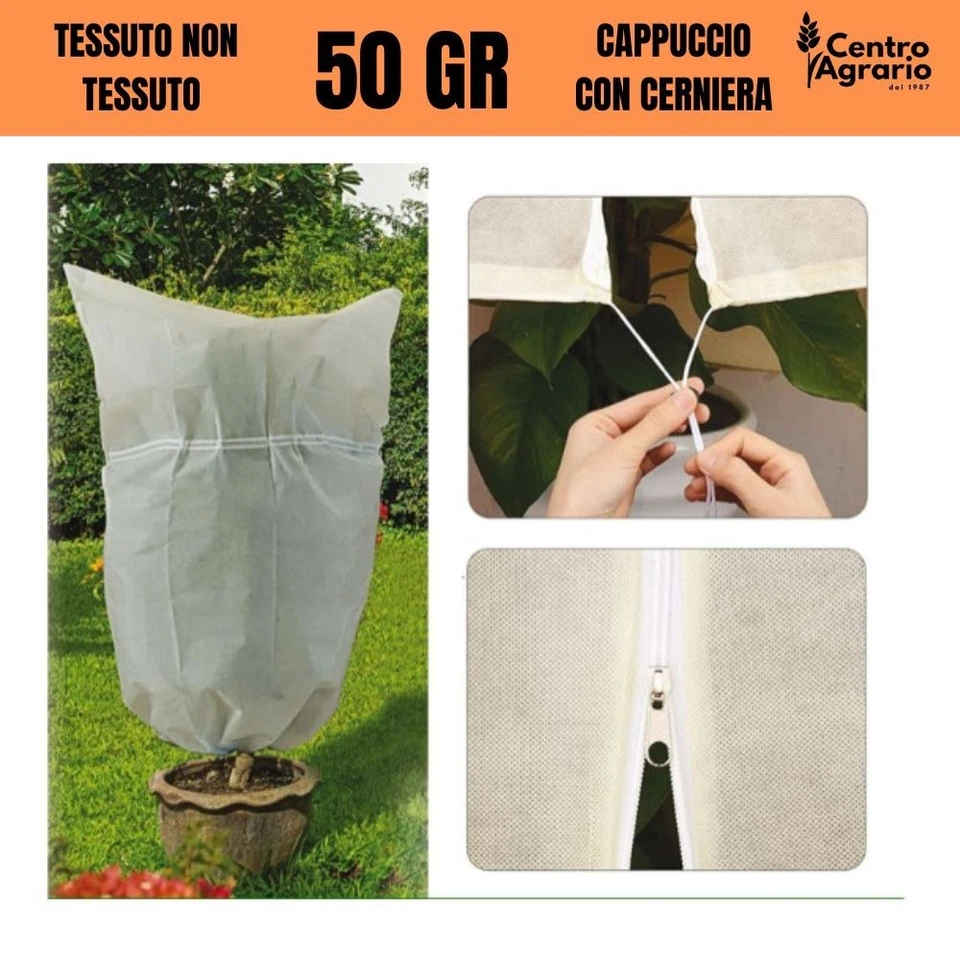 TNT tessuto non tessuto cappuccio copri piante giardino telo antigelo cerniera