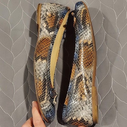 STUART WEITZMAN Leather Snakeskin BLUE Ballet Flats Square Toe Womens 9½ N VTG - Picture 8 of 15