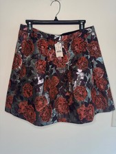 J.Crew Women's Red Floral Metallic Print Skirt Size 10, NWT