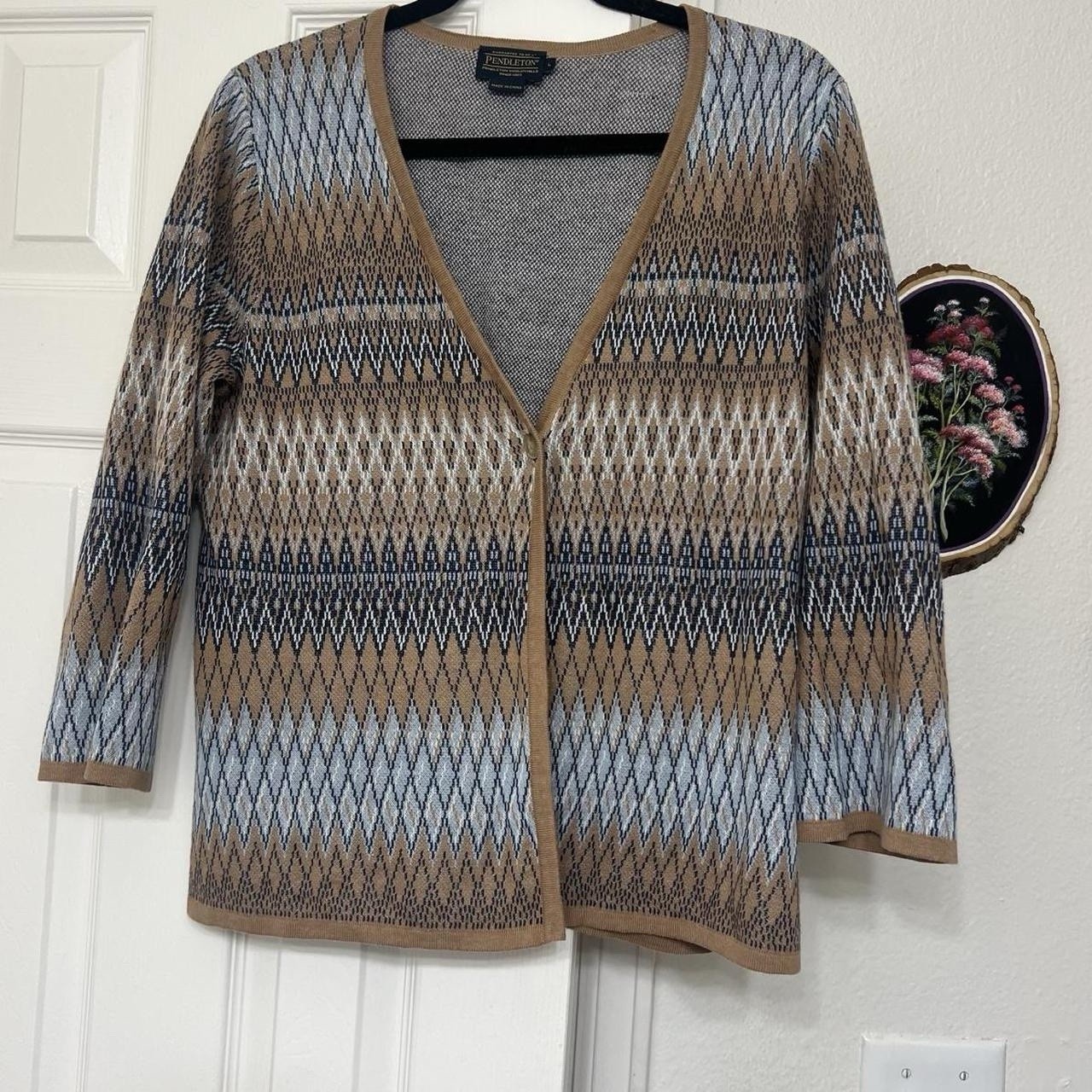 Pendleton Brown Blue Tan Argyle Pattern Cardigan … - image 1