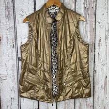 Chico  s Collection 2 Large Gold Metallic Puffer Vest Animal Print Lining Pockets