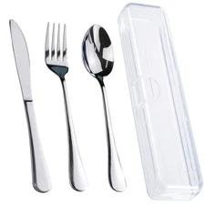 Portable Stainless Steel Travel Utensils Set with Case - Reusable Silverware