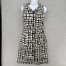 Talbots Dress Womens 6 White Shirt Dress Fit & Flare Knee Length Check