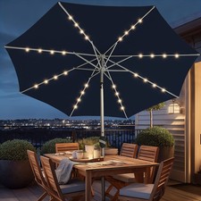 9 Ft Patio Umbrella with Solar LED Lights, 5-Year Fade-Resistant Aluminum Out...