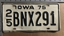 1975 Iowa license plate 25 BNX291 Dallas Ford Chevy Dodge 22168