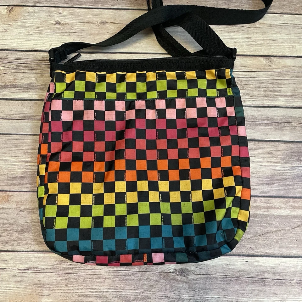 Bolso de mano LeSportSac Rainbow a cuadros bandolera con cremallera rosa amarillo  Foto 3 de 4