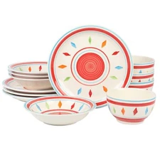 Gibson Home Heidy Hand Painted Dinnerware Set - Red, Service for 4 (12pcs)