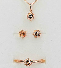 Morganite Set Necklace, Earrings & Ring Size 8 Vermeil RG Over Sterling Silver