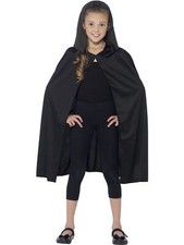 Smiffys Hooded Cape, Black Long, Halloween Child Fancy Dress, Child Dress Up Acc