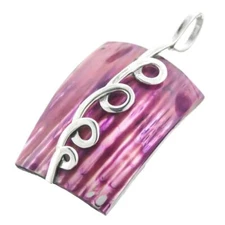925 Sterling Silver Purple Mother Of Pearl Turbo Shell Sterling Pendant, 1 3/8"