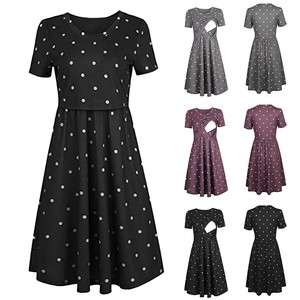 Women-Pregnant-Maternity-Nursing-Dot-Print-Tunic-Summer-Short-Sleeve-Short-Dress