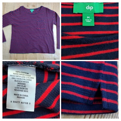 Vintage Look DIP Womens Medium Navy Blue & Red Striped Sweater Comfortable 