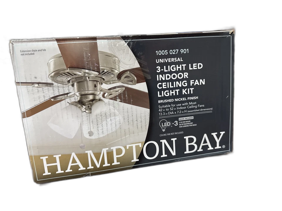 Hampton Bay 3-Light Brushed Nickel Ceiling Fan Shades LED Light Kit - Image 2 of 2
