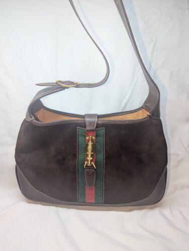 RARE !!!! GUCCI Jackie Sherry Line Suede Shoulder Bag Brown