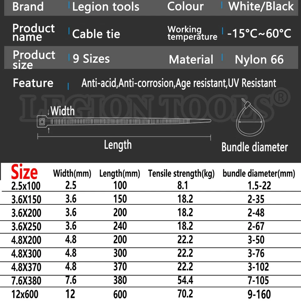 Cable Ties ZipTie White Nylon UV Stabilised Plastic Electrical Wire Bundle AU - image 2 of 4