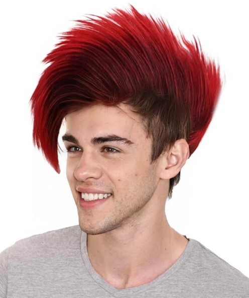 Red & Black Mohawk Wig Halloween Cosplay Punk Rock Costume Accessory HM-1105A